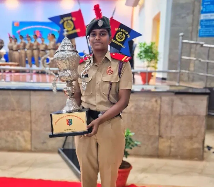 NCC cadet MERCY I, III year CSE got RUNNER UP in IDSSC(INTER DIRECTORATE SPORTS SHOOTING CHAMPIONSHIP) TAMILNADU.