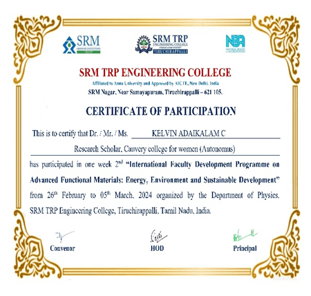 International Faculty Development Program on Advanced Functional Materials: Energy, Environment And Sustainable Development